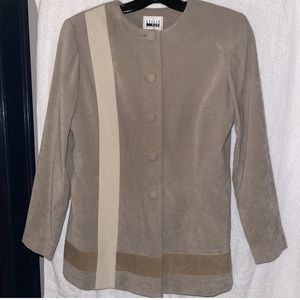 leslie fay petite VINTAGE Taupe & Beige faux Suede pants suit Size 6P